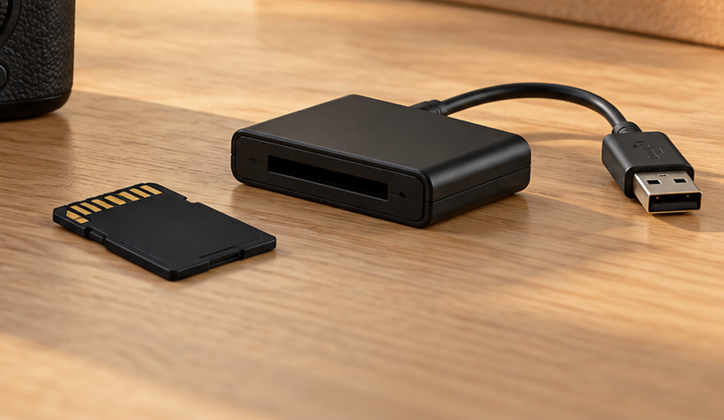 Same-source conceptual detail of a memory card and card reader