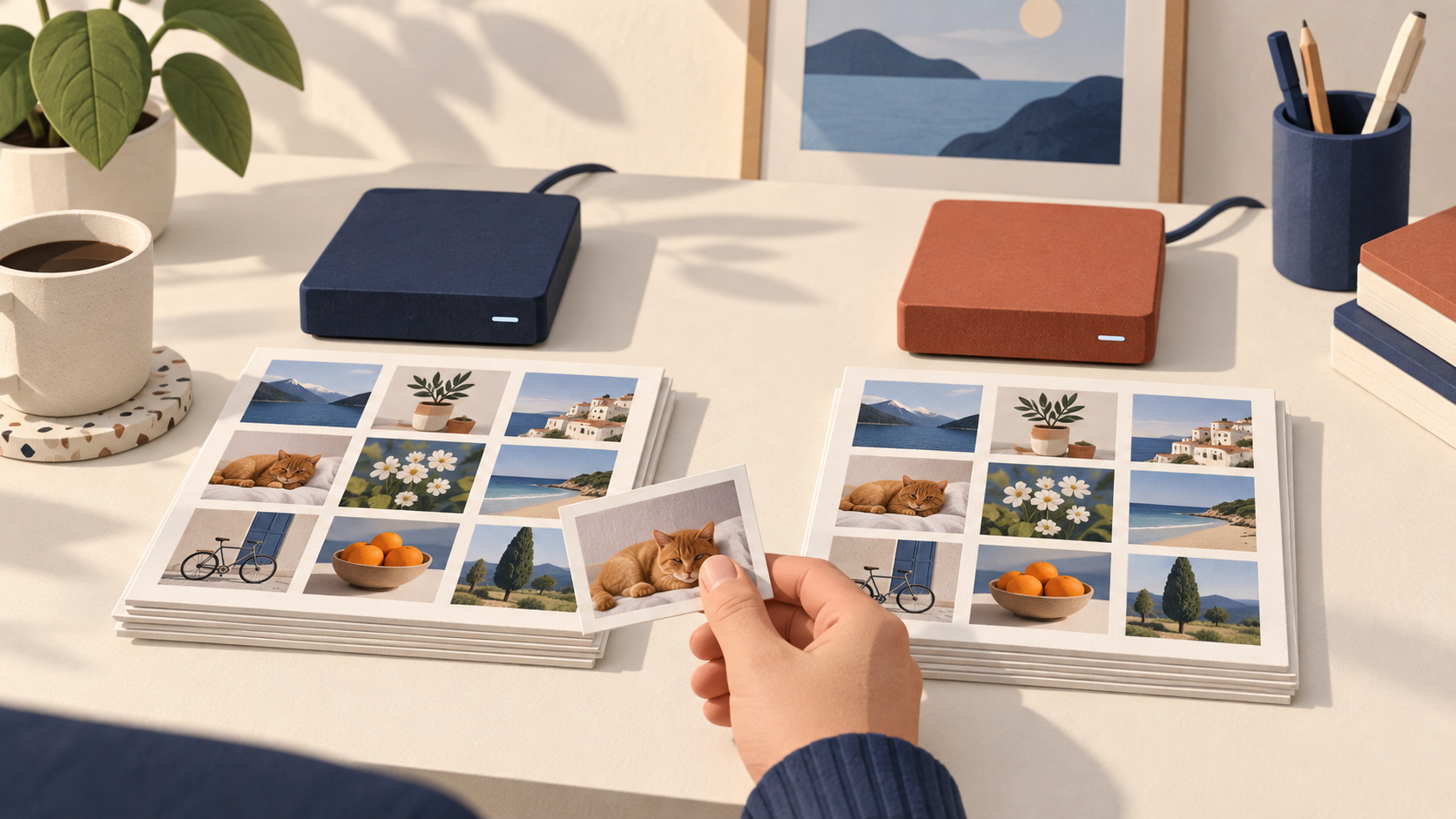 Conceptual photo check with two copies on separate storage devices