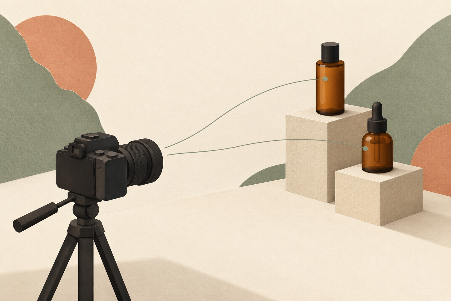 Sony ILCE-7RM6 1.02: Preset Focus dan Batas Lensa 4 Ilustrasi dua posisi botol dengan garis rencana fokus dari kamera