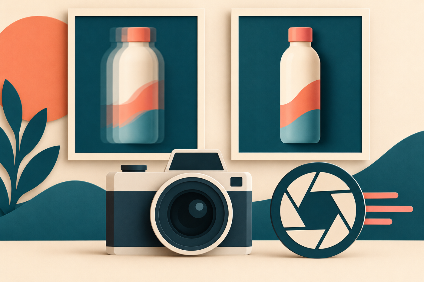 Conceptual comparison of smeared and clear bottle outlines beside a camera