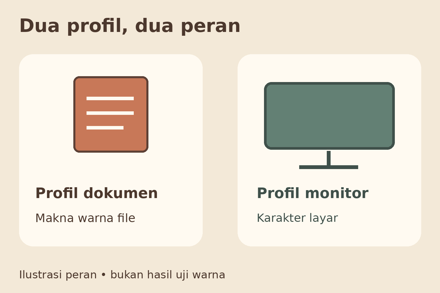 Acuan Warna Foto Produk: Sepakati sebelum Revisi 4 Ilustrasi original membedakan profil dokumen pada file dan profil monitor pada layar