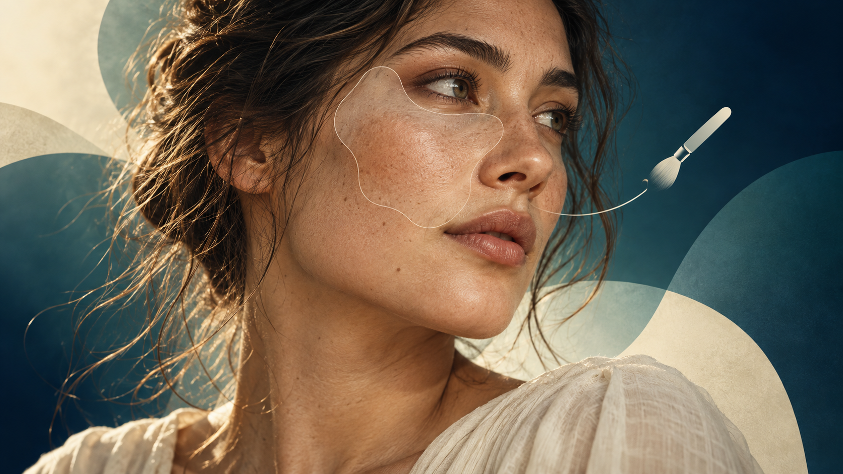 Capture One 16.9 Beta: Peluang Retouch dan Risiko Berkas Klien 3 Ilustrasi konseptual tekstur wajah dan rambut dengan area perlindungan retouch