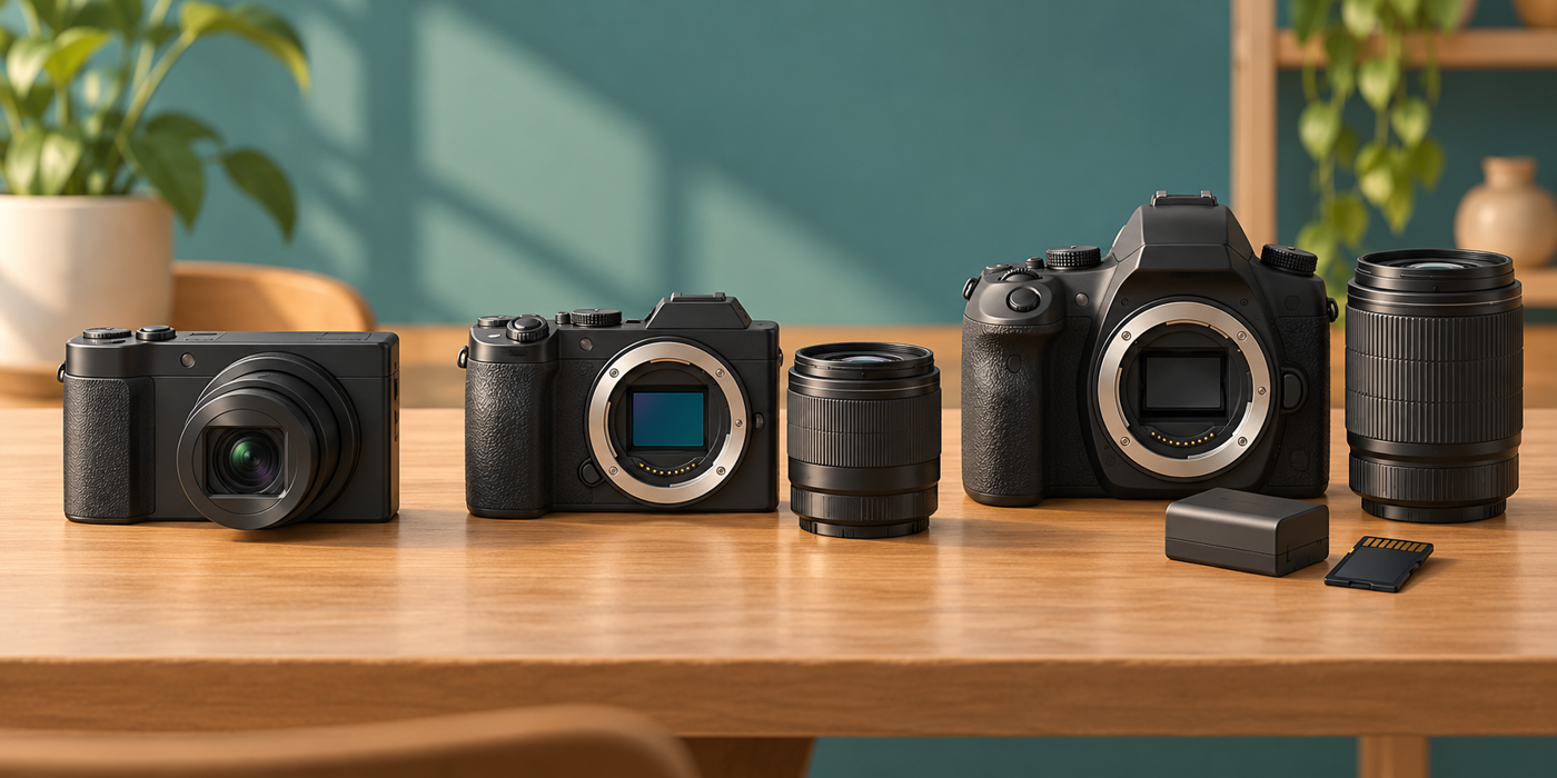 Budget Camera for Product Photography: Five Options 3 Conceptual compact and interchangeable-lens camera systems with lenses and accessories
