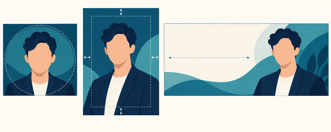 Ilustrasi avatar persegi, portrait tegak dan banner dengan ruang teks