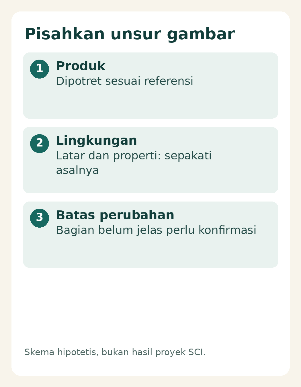 Hybrid Workflow Foto Produk: Sepakati Set dan Detail yang Dipertahankan 3 Skema pemisahan produk yang dipotret dan lingkungan yang disimulasikan