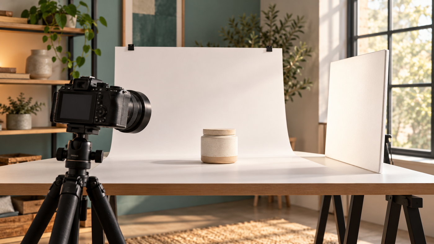 Budget Camera for Product Photography: Five Options 3 Budget camera for product photography beside a simple tabletop setup