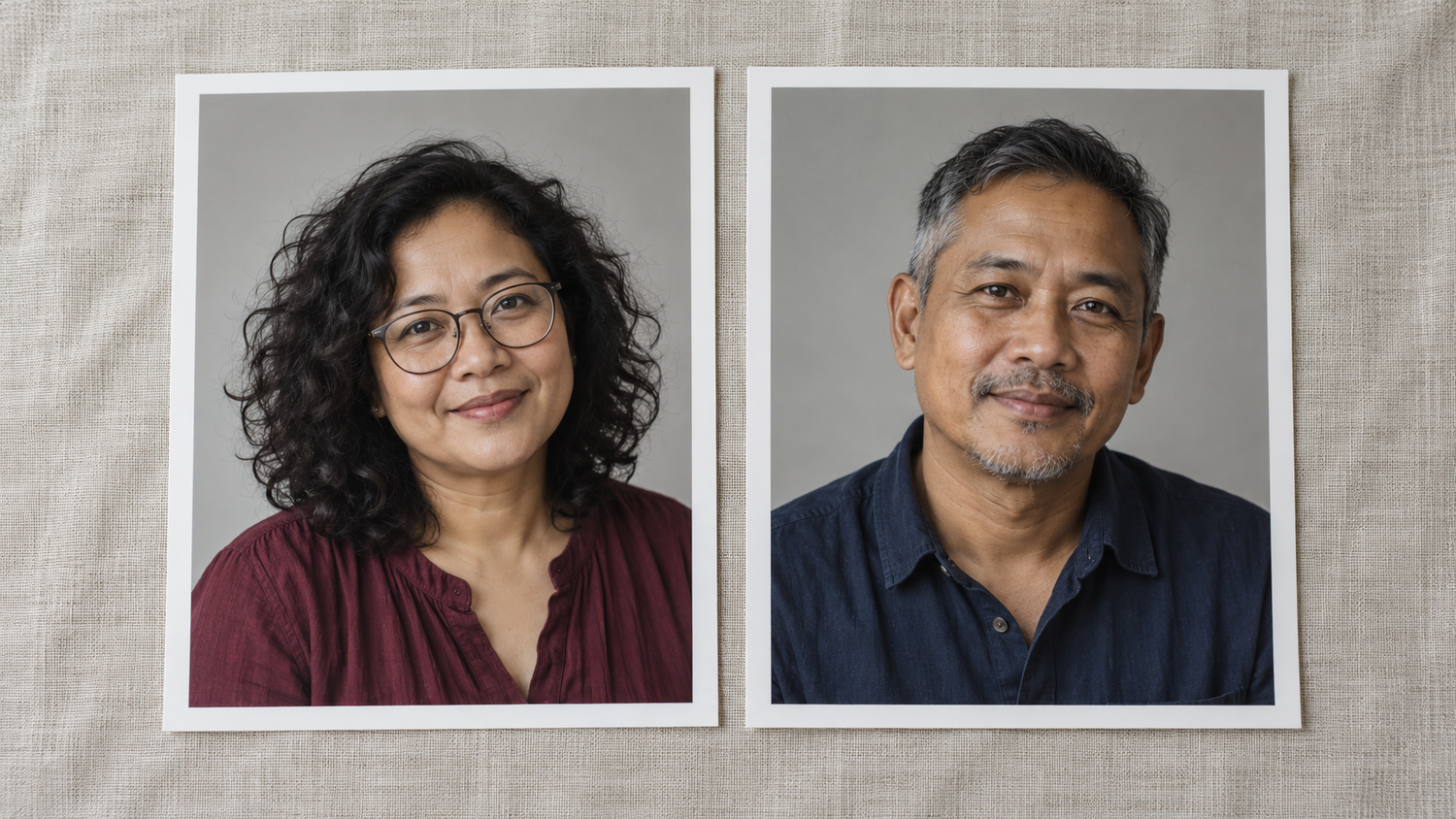 Dua portrait fiktif dengan latar selaras dan karakter pribadi berbeda