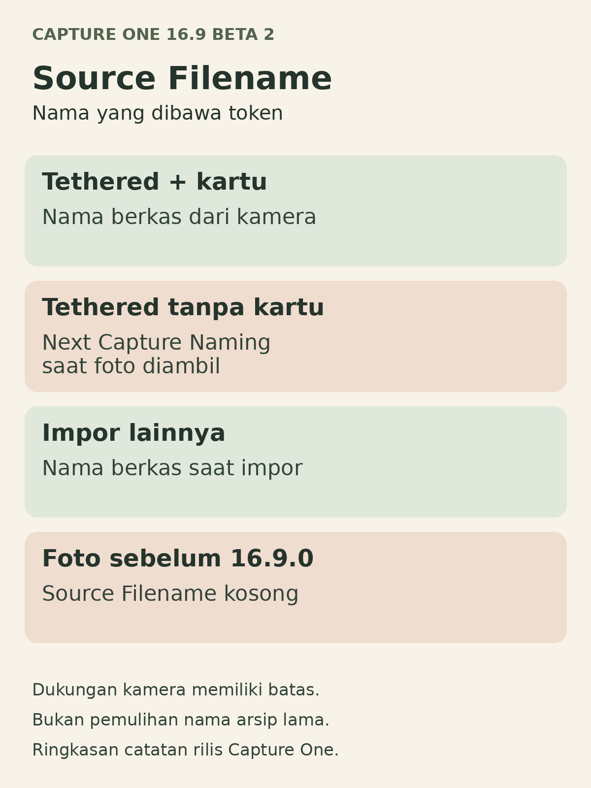 Capture One 16.9 Beta 2: Cocokkan Nama Berkas sebelum Retouch 5 Ringkasan Source Filename Capture One 16.9 Beta 2 untuk empat asal gambar