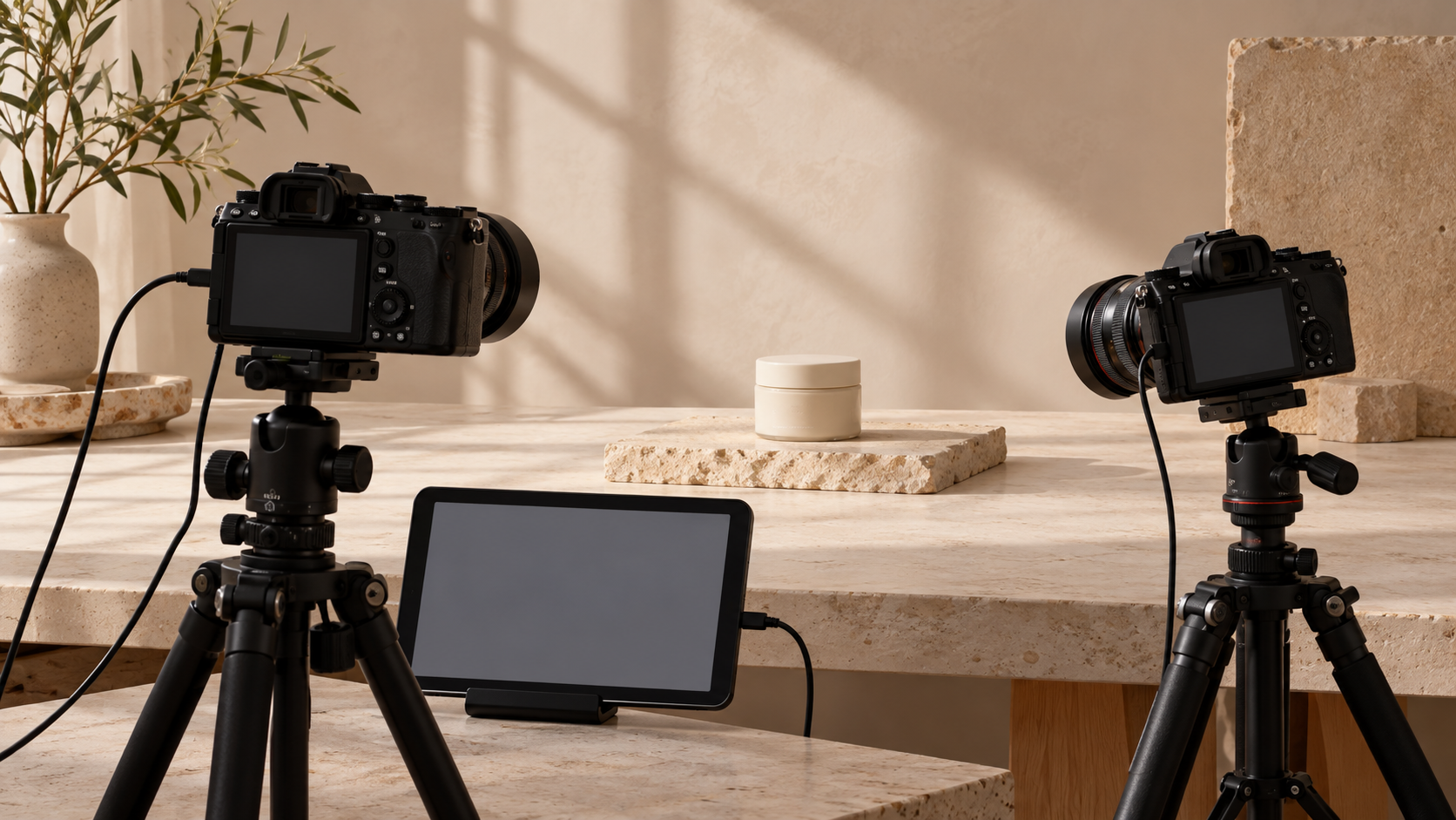 Konsep Sony Remote Camera Tool 6.0: kamera generik dan tablet di sekitar produk